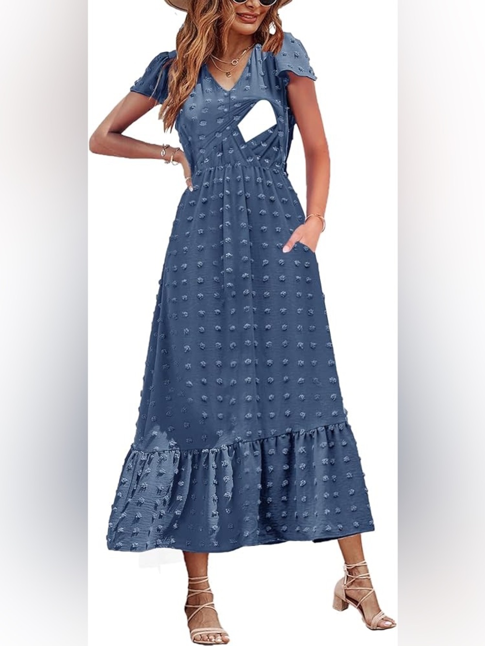 Final Price NWT Textured Swiss Dot Maxi Dress in Denim Blue